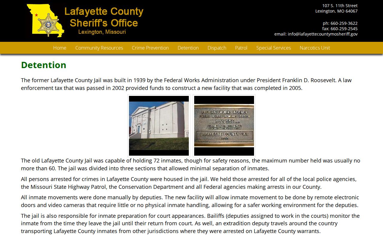 Lafayette County released inmate official detention page