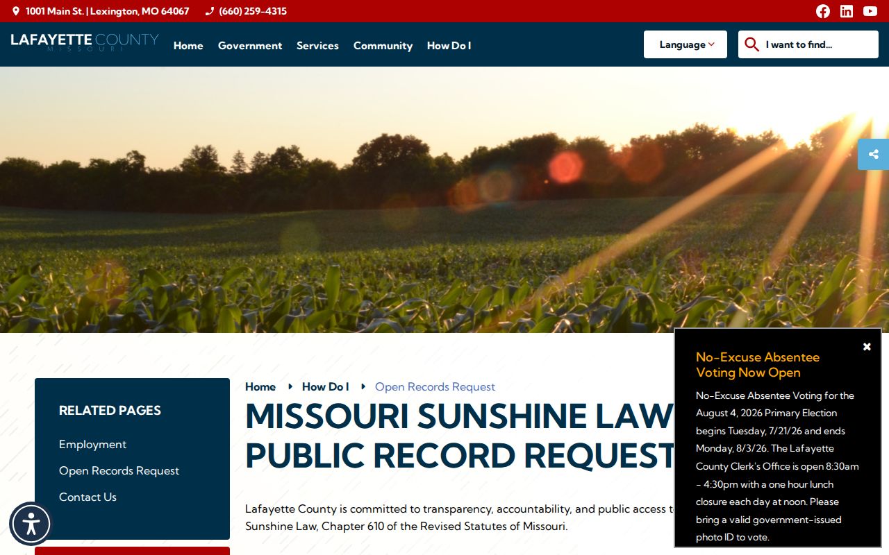 Lafayette County released inmate record request form