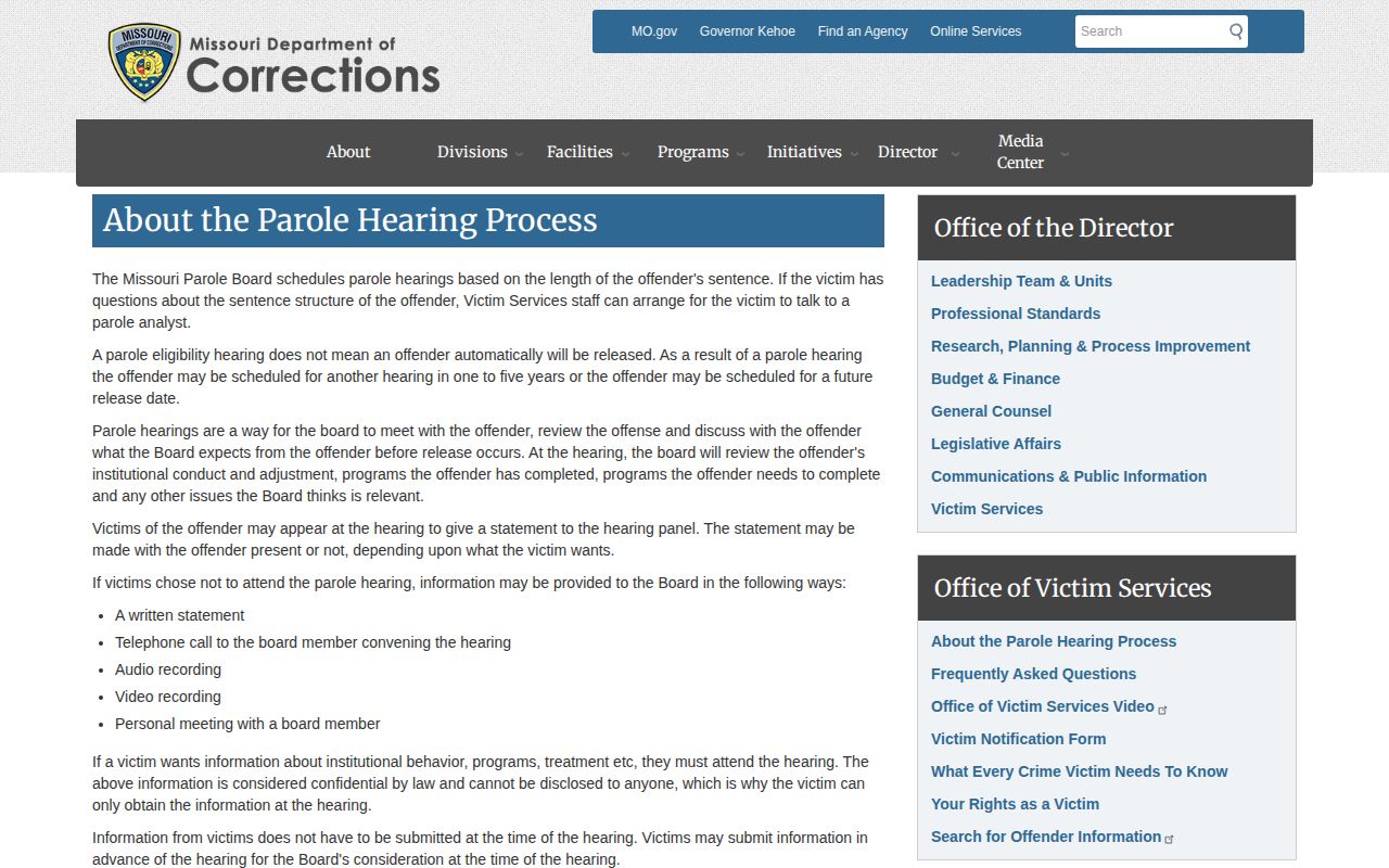 Lafayette County parole hearing and release decision process